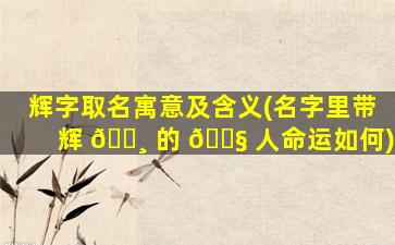 辉字取名寓意及含义(名字里带辉 🌸 的 🐧 人命运如何)